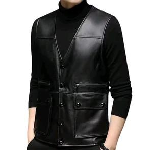 Chaleco de Cuero Negro Estilo Hip Hop con Remaches Metálicos, Chaqueta sin Mangas de Cuero Sintético Personalizada al por Mayor - Product Image 3