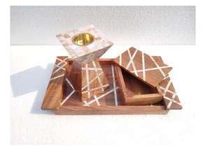 Wood Mother of Pearl Sandalwood <b>Incense</b> Holder Tray Inlay Bakhoor Burner <b>Box</b> Irregular Decorative Scent Ramadan Aromatherapy Set - Product Image 1