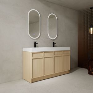 Mobile bagno freestanding bianco da 60 pollici con doppio lavabo in resina e 4 ante con chiusura ammortizzata, imballaggio KD - Product Image 3