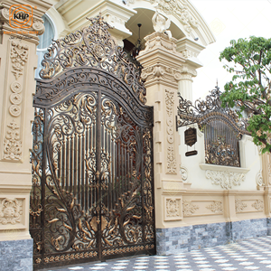 Portails de Jardin Double Entrée en Fer Forgé Noir et Jaune KHP Anti-Vol, Modélisation 3D Écologique pour Villa de Luxe et Palais - Product Image 4