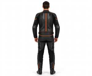 Combinaison de moto en cuir noir et orange unisexe, veste et pantalon coupe-vent, ensemble de protection pour la conduite - Product Image 2