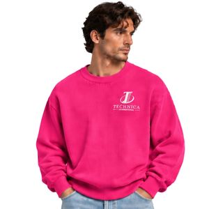 เสื้อสเวตเชิ้ตคอกลมโอเวอร์ไซส์สีชมพูสดสำหรับผู้ชาย แขนยาว ผ้าฝ้าย ทรงหลวม สไตล์ลำลอง สตรีทแวร์ แฟชั่นฤดูหนาว เสื้อจั๊มเปอร์ - Product Image 3