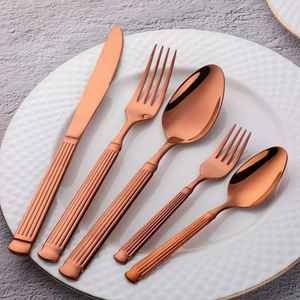 Ensemble de couverts en acier inoxydable rose doré, couverts de luxe, cuillère, fourchette, couteau, vaisselle moderne, ensemble de vaisselle de table - Product Image 1