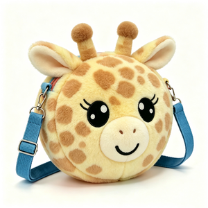 Bolso bandolera de peluche de jirafa personalizado, Bolso de hombro de peluche de jirafa de dibujos animados, Bolso de peluche de jirafa con cremallera, Jirafa amarilla con manchas - Product Image 2
