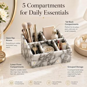Organizador de Lujo para Tocador de Mármol, para Perfumes, Brochas de Maquillaje y Accesorios de Cuidado Personal, Organizador de Belleza de Mármol - Product Image 2