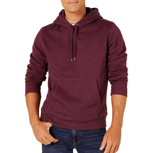 Sweat-shirt à capuche pour homme, couleur bordeaux, coupe classique, couleur unie, style décontracté, automne, coton tricoté, pull avec poche - Product Image 1