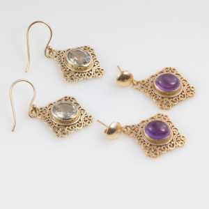 Pendientes colgantes de filigrana con topacio azul, chapados en oro, estilo vintage, con piedras facetadas, joyería boho, regalo para mujer - Product Image 6