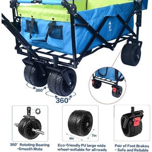 Carrello Pieghevole da 140L con Freno per Ogni Terreno e Tettuccio Rimovibile per Arredamento da Campeggio - Product Image 5