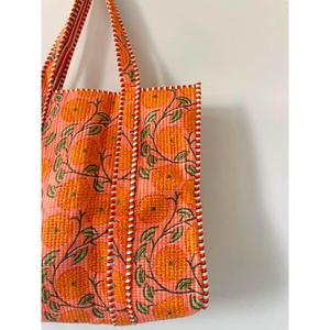 Bolsa de Mano de Algodón Acolchada con Estampado Floral Naranja de Lujo, Estilo Bohemio, Abierta y Casual, para Compras, para Mujer - Product Image 6
