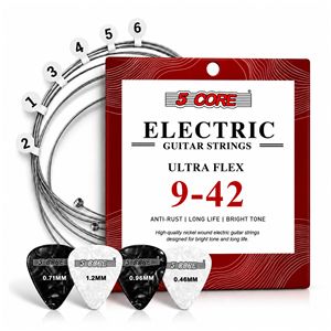 Set di Corde per Chitarra Acustica Elettrica Placcate in Nichel con Plettri in Acciaio - Product Image 1