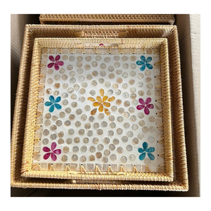 99 GOLD DATA Catarina Model Modern Floral Pattern Serving Tray Brushed Finish Dishwasher <b>Microwave</b> Safe Handles Residential - Product Image 3