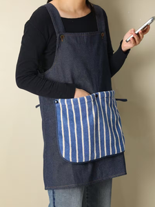 Blue Denim Canvas Bartender Apron Unisex Detachable Towel <b>Secure</b> Pockets Made 100% Minimalist Style Quick-Adjust Waist Strap - Product Image 3