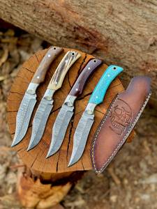 มีดล่าสัตว์ทำมือจากเหล็กดามัสกัส THEWIZ CRAFTS ปลายมีดแบบ Drop Point ใบมีดตรง ด้ามไม้ ใบมีดแบบ Fixed Blade สำหรับกิจกรรมกลางแจ้งและงานชำแหละเนื้อสัตว์ - Product Image 3