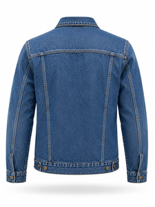 Chaqueta de Mezclilla Azul para Hombre, Cierre de Botones, Corte Regular, Estampado Informal, Estilo Otoñal, 100% Algodón, Tejido Lavado a la Piedra - Product Image 4