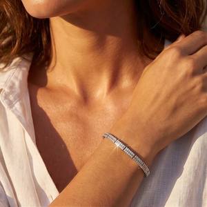 Silver Plated Moissanite Tennis Bracelet Pear Cut Channel Setting Geometric Design Trendy Unisex Everyday Wear GRA Certified - Product Image 5