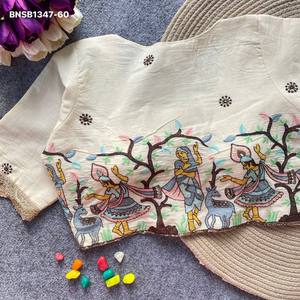 Hermosa blusa de algodón Khadi con bordado de motivos tradicionales, acolchada, con botones frontales y mangas hasta el codo, colección de moda femenina. - Product Image 4