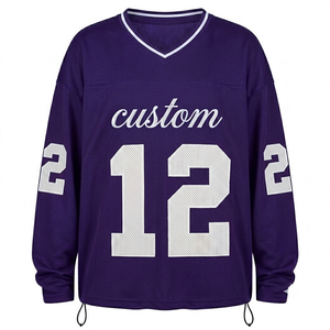 Camiseta de fútbol americano personalizada de gran tamaño, color morado oscuro, de malla transpirable, para hombres y jóvenes, para entrenamiento en equipo, personaliza tu nombre y número. - Product Image 1