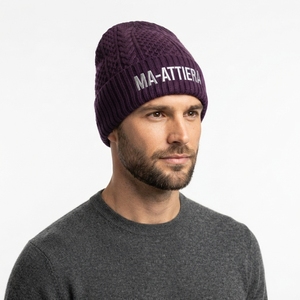 Purple <b>Cable</b> Knit Cuffed Beanie Hat Winter Warm Skull Cap With Custom Embroidered Logo - Product Image 5