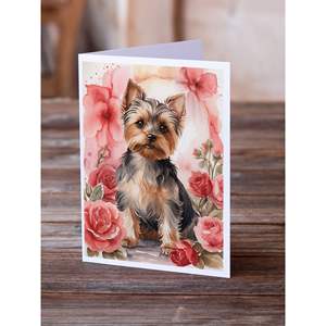 Yorkshire Terrier Valentine Roses Whimsical A7 Tamaño 5x7 Tarjetas de notas en blanco Paquete 8 Tarjetas de felicitación con sobres - Product Image 2