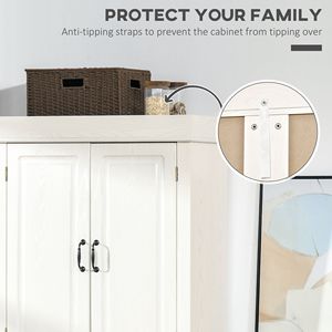 "Modern Freestanding <b>Kitchen</b> <b>Pantry</b> with 4 Doors 2 Large Cabinets & Drawer Distressed White MDF Wood" - Product Image 4