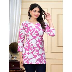 Kurta Casual para Mujer Aarti Fashion, Cuello en V, Manga Tres Cuartos, Estampado Floral, Tejido Transpirable, Uso Diario, Todas las Temporadas - Product Image 2