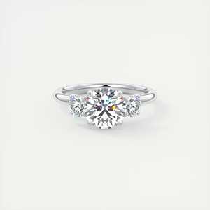 2.50 Ct Royale Round Floral Three <b>Stone</b> Engagement Ring With Round Diamonds In 14K White Gold - Product Image 4