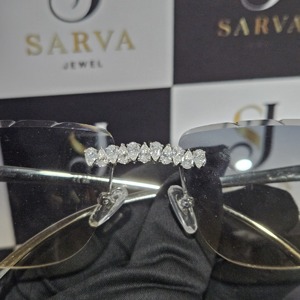Black Gradient Rimless Sunglasses Metal Frame <b>Eyewear</b> Pearl Chain Accent Fashion Shades Unisex Outdoor Party Box - Product Image 3