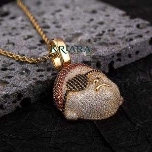 Pendentif Tête de Pirate en Argent 925 Plaqué Or 18K avec Diamant de Laboratoire Taille Ronde Brillante, Bijou Unisexe Hiphop pour Usage Quotidien - Product Image 3