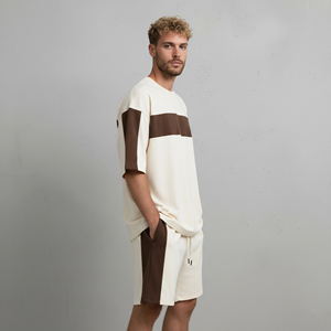 Ensemble de survêtement 2 pièces pour homme, couleur marron, avec t-shirt et short, coupe ample, à capuche, avec cordon de serrage, en molleton, style streetwear hiver, 100% coton - Product Image 2
