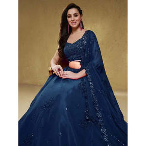Navy Blue Sequins Georgette Ball Gown Reception Lehenga Choli with <b>Crystal</b> Beading - Product Image 4