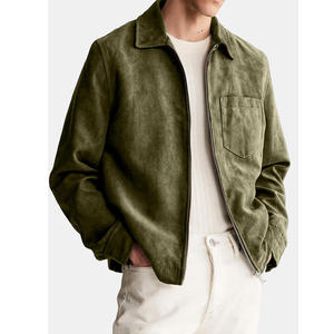<b>Men's</b> <b>Suede</b> Leather <b>Jacket</b> Workwear Style Turn-down Collar Zipper Closure Solid Color Autumn Wear Regular Fit - Product Image 3