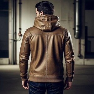 Veste d'hiver pour homme en cuir de vache véritable, col rabattu, logo sur le devant, écologique, coupe-vent, respirante - Product Image 4