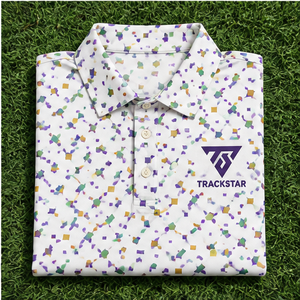 Polo pour homme Trackstar, blanc, imprimé géométrique multicolore, manches courtes, col boutonné, chemise de golf, logo personnalisé - Product Image 6