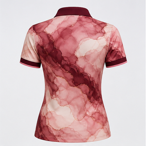 Polo Personalizado para Mujer con Estampado de Mármol Borgoña, Secado Rápido, Transpirable, Manga Corta, Uniforme de Golf, WPS-0770 - Product Image 3