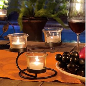 Modern Black Steel Candelabra <b>Tea</b> <b>Light</b> Candle Stand Centerpiece with Clear Glass Tealight Holders for Home Decor Dining Table - Product Image 5