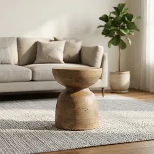 Table basse ronde en bois de manguier moderne, minimaliste, faite à la main, meubles de salon - Product Image 4
