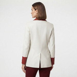 Women Long Sleeve <b>Leather</b> <b>Blazer</b> Coat Ladies Side Pockets <b>Leather</b> Women's Office Wear <b>Leather</b> Coat - Product Image 2