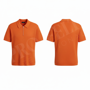 Polo à manches courtes côtelé 100% polyester de qualité supérieure avec col zippé, confortable et décontracté, OEM ODM, polos tendance - Product Image 4