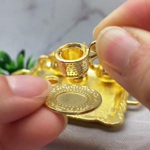 Accessoires miniatures en métal pour maison de poupée, service à thé doré (6 pièces/ensemble) pour la décoration de scènes miniatures - Mini jouet - Product Image 3