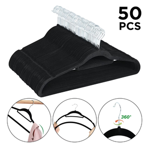 Cintres en plastique velours en gros avec crochet pivotant à 360 degrés, durables, gain de place, moulés par injection, écologiques, fabricant OEM/ODM - Product Image 2