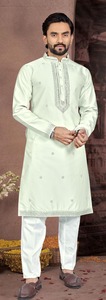 Kurta para Hombre hasta la Rodilla, Color Pistacho, Patrón de Rejilla, BSY Base, Secado Rápido, Sin Arrugas, Ropa Tradicional, Cuello Mandarín, para Boda - Product Image 5