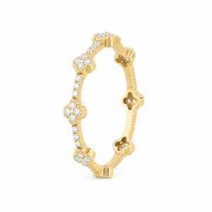Bague en Moissanite Trèfle Floral, Diamant de Laboratoire Rond, Or Massif 14K, Bague de Promesse, Cadeau d'Anniversaire de Mariage, Bijou, Alliance Éternité - Product Image 4