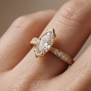 แหวนเพชรเม็ดเดี่ยวทรงมาร์คีส์ 2.00 กะรัต สไตล์อาร์ตเดโค ตัวเรือนทองคำแท้ 14K เพชรเลี้ยงในห้องปฏิบัติการ ดีไซน์คลาสสิก เหมาะสำหรับขอแต่งงาน สำหรับเจ้าสาว - Product Image 2