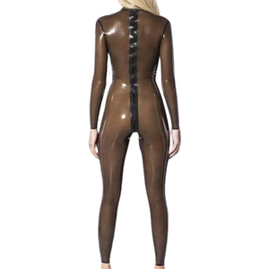 Combinaison mi-longue moulante à manches longues et col en V pour femme, en PU enduit, couleur personnalisable, style vintage sexy avec boutons, idéale pour les soirées club - Product Image 5