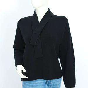 Women's Minimalist Scarf Collar Pullover Full Sleeve Solid Color <b>Wool</b> Knit Breathable Autumn Wear Regular Length Soft Ties - Product Image 2