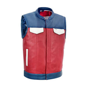 <b>Men</b>’s Multi Color Genuine Leather Club Style <b>Biker</b> Vest Snap Down Slash Pockets Covered Snaps with Cropped Center Zipper - Product Image 2