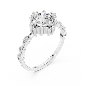 Bague de fiançailles en diamant rond cultivé en laboratoire 1 CT, or massif 18 carats, 0,04 CTW, style floral vintage, bijoux fins - Product Image 6