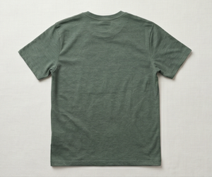T-shirt à manches courtes vert foncé pour homme, coupe classique, couleur unie, décontracté, col rond, jersey tricoté en coton - Product Image 2