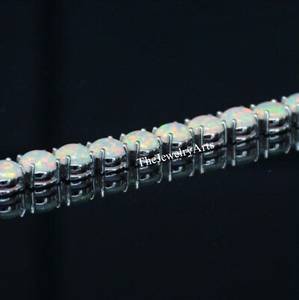 Bracelet en opale naturelle - Bracelet tennis en opale - Bracelet pour femme - Bracelet en argent 925 - Bracelet avec pierres d'opale - Bracelet avec cabochon rond - Bijoux - Product Image 6
