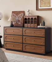 Armoire de rangement Dendro moderne vintage en bois massif couleur noyer noir, 6 tiroirs, écologique, durable, grande capacité, salon